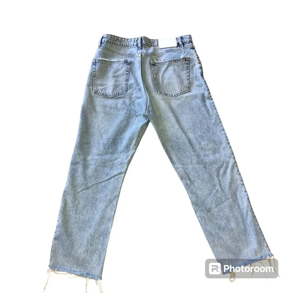 ZARA distressed light wash raw hem straight leg jeans 4 button women's size 10 - Picture 3 of 12